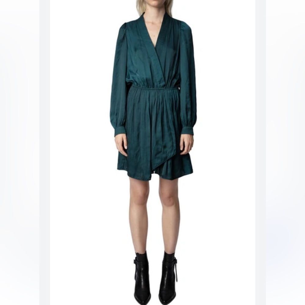 $448 Zadig & Voltaire Remember Mini Wrap Dress In Peacock NWT